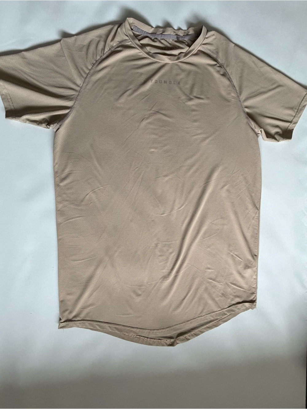 YOUNGLA Beige Athletic Gym T-Shirt Size L Mens